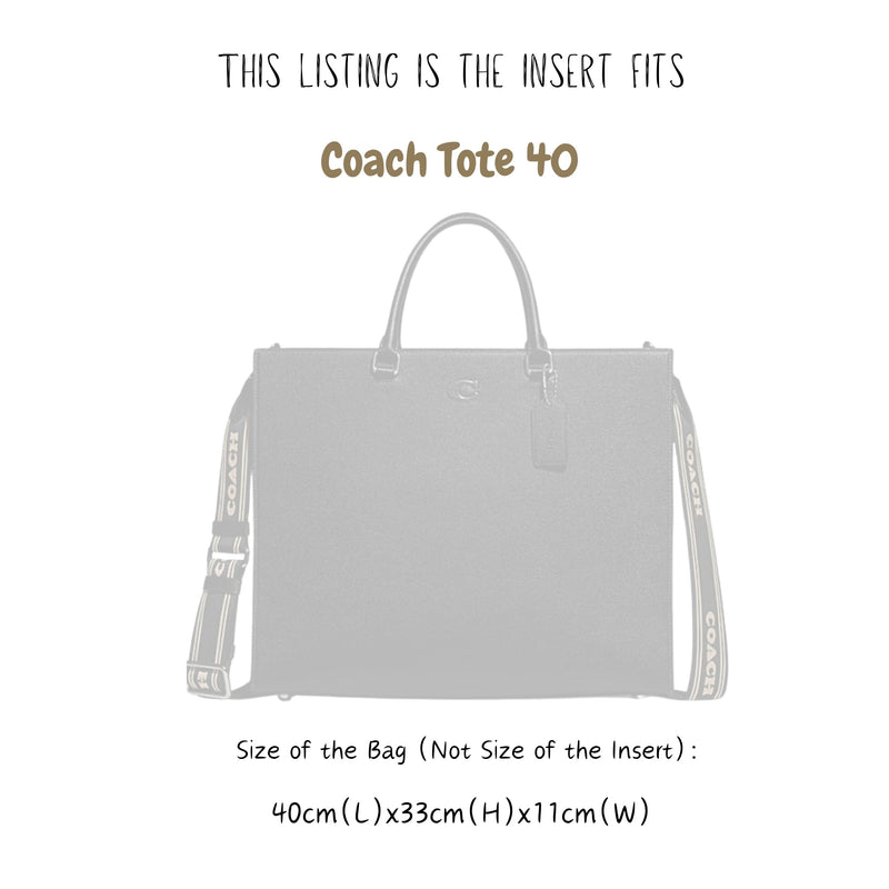 Organizer for [Tote 40 With Signature Canvas, Coach] Bag Insert (Silk, Long Zip and Open Compartment)