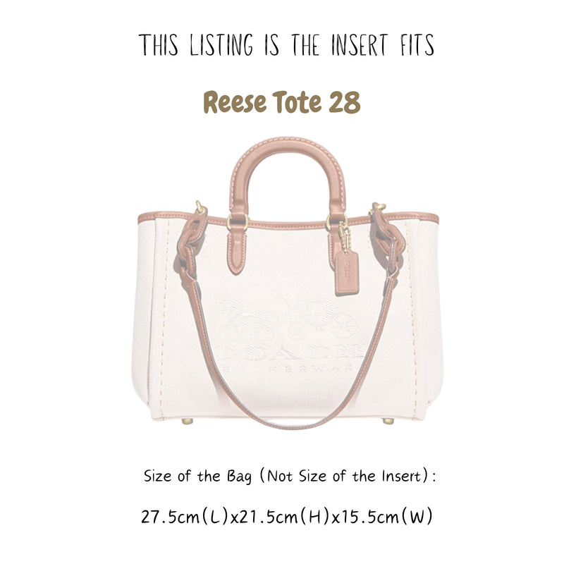 Organizer for [Reese Tote 28, Coach] Bag Insert (Silk, Long Zip and Open Compartment)