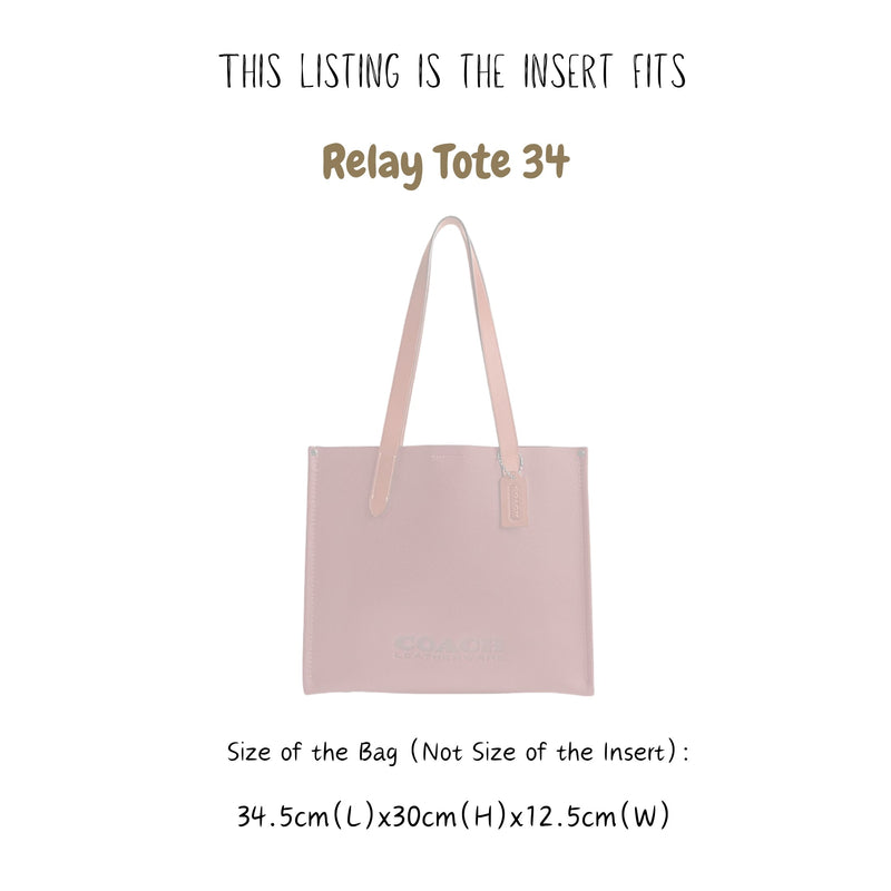Organizer for [Relay Tote 34, Coach] Bag Insert (Felt, Wide Open Pockets)