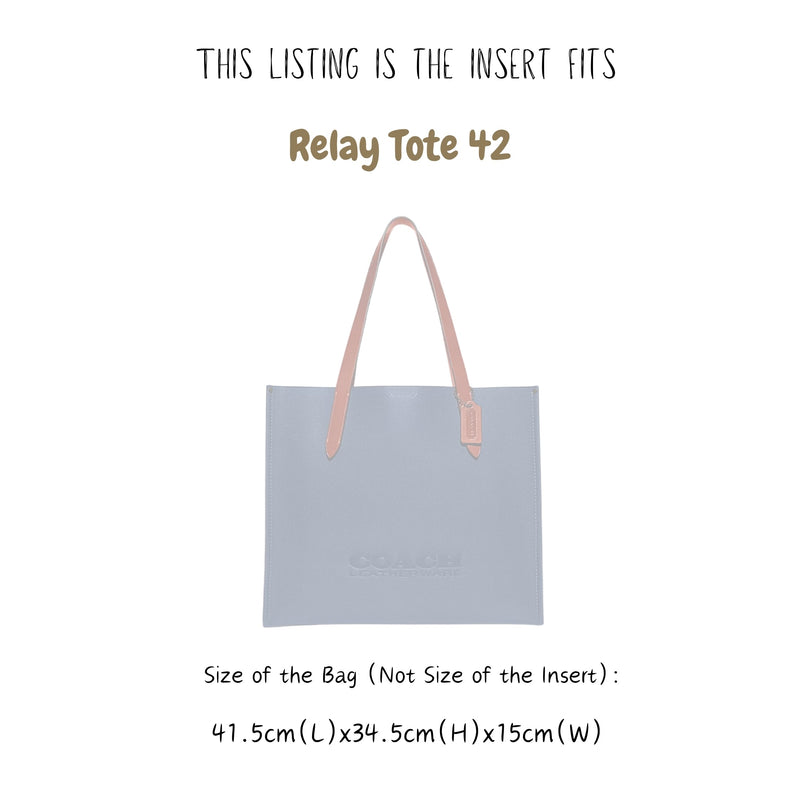 Organizer for [Relay Tote 42cm, Coach] Bag Insert (Silk, Long Zip and Open Compartment)