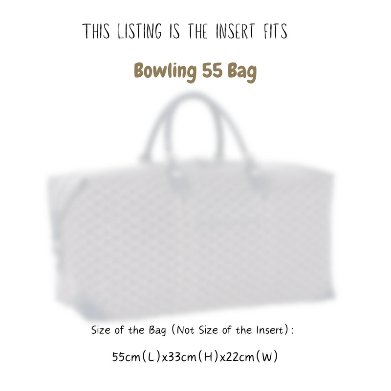 Organizer for [Bowling 55 Bag, Goyard] Bag Insert (Felt, Long Zip and Open Compartment)