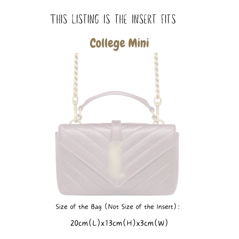 Organizer for [College Mini, Saint Laurent (YSL)] Bag Insert (Felt, Slim with Zip Pocket)