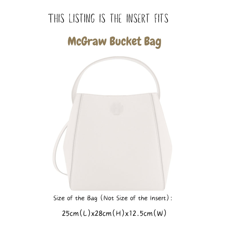 Organizer for [McGraw Bucket Bag 25W 27H, Tory Burch] Bag Insert (Felt, Long Zip and Open Compartment)