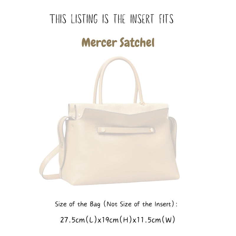 Organizer for [Mercer Satchel 28W 19H, Tory Burch] Bag Insert (Felt, Long Zip and Open Compartment)