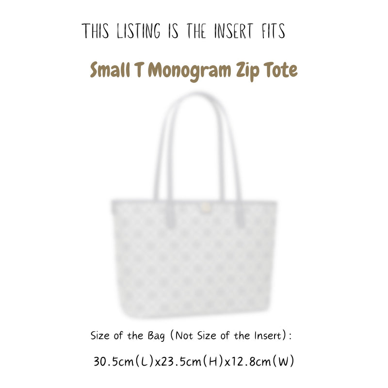 Organizer for [Small T Monogram Zip Tote, Tory Burch] Bag Insert (Felt, Contour Fit)