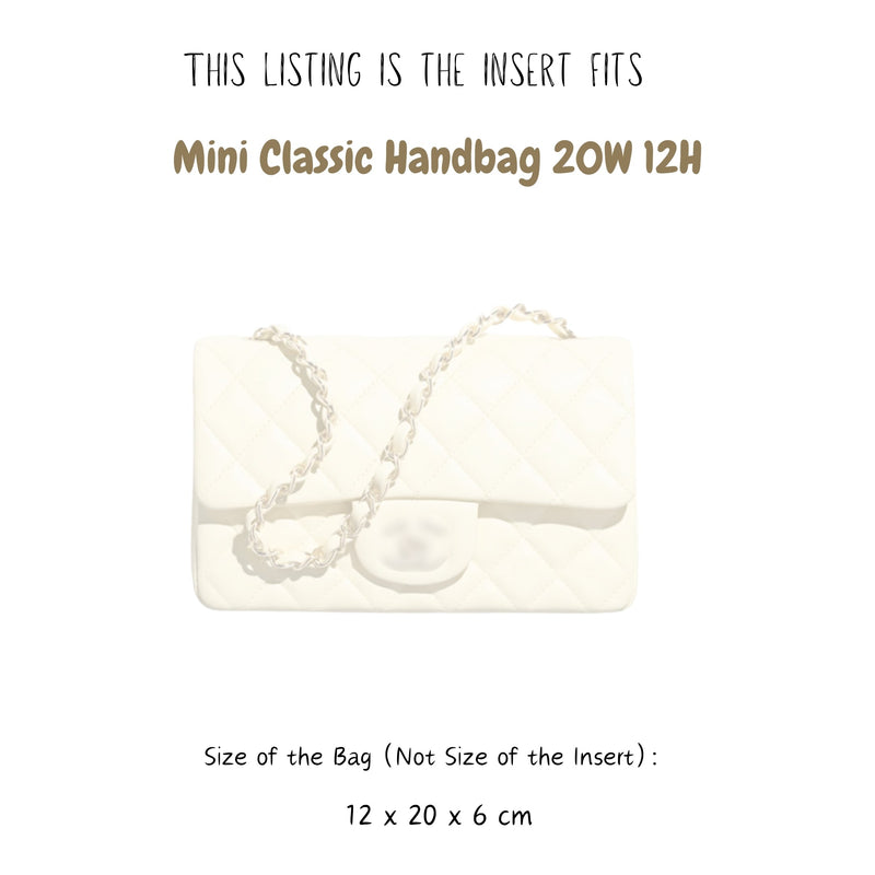 Organizer for [Mini Classic Handbag 20W 12H, Chanel] Bag Insert (Felt, Slim with Zip Pocket)