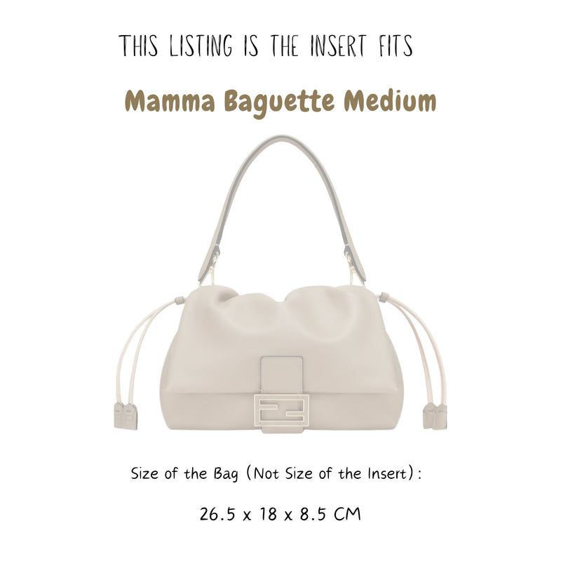 Organizer for [Mamma Baguette Medium, Fendi] Bag Insert (Felt, Slim with Zip Pocket)