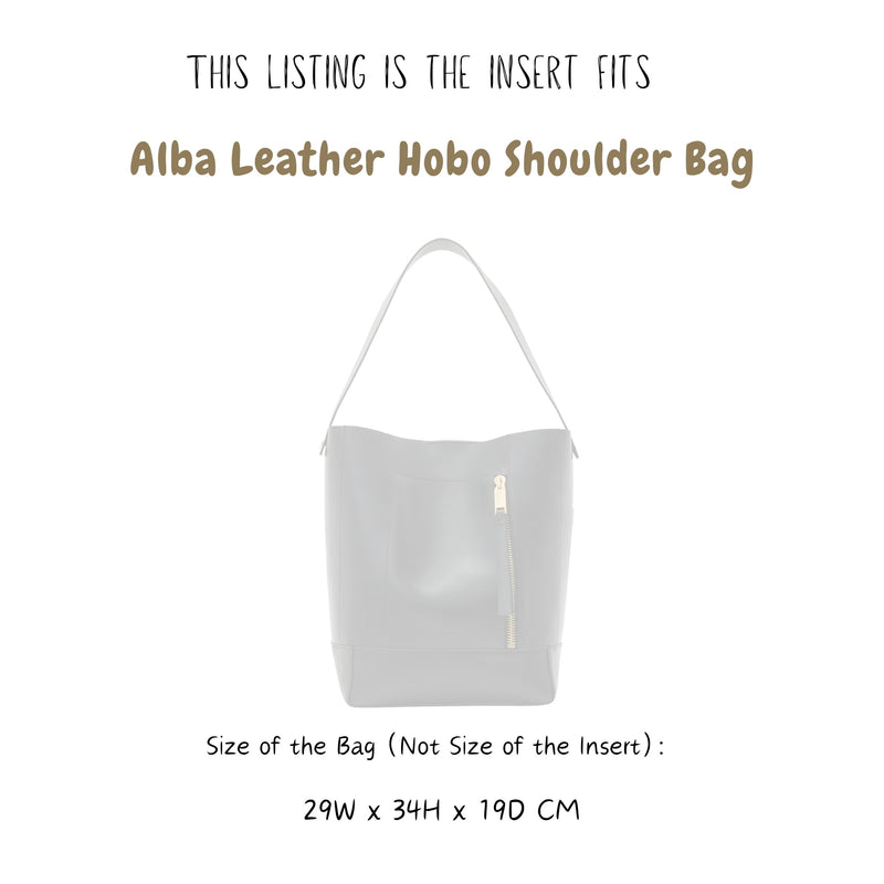 Organizer for [Alba Leather Hobo Bag, AllSaints] Bag Insert (Felt, Long Zip and Open Compartment)