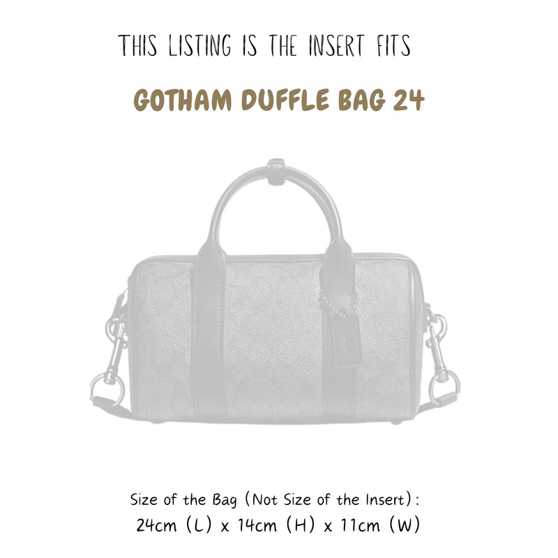 Organizer for [GOTHAM DUFFLE BAG 24, Coach] Bag Insert (Felt, Long Zip and Open Compartment)