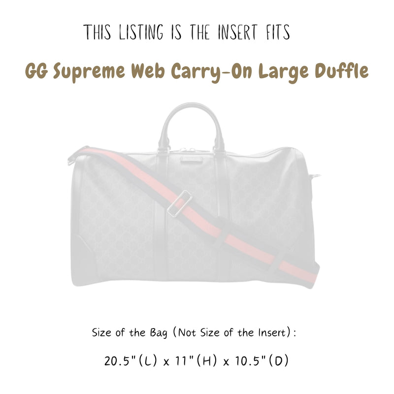 Organizer for [GG Supreme Web Carry-On Large Duffle, Gucci] Bag Insert (Felt, Long Zip and Open Compartment)