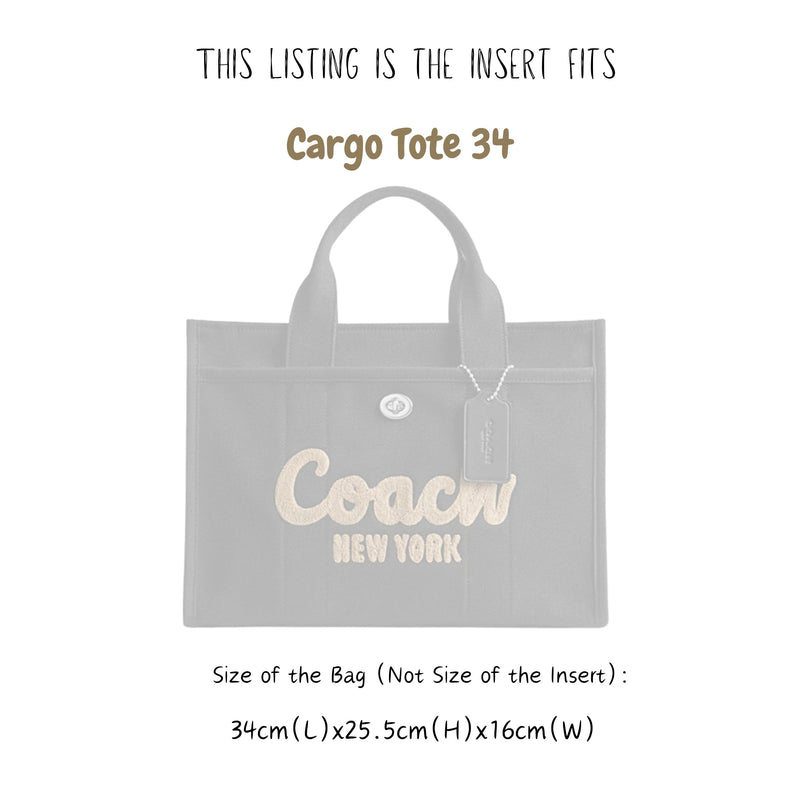 Organizer for [Cargo Tote 34cm, Coach] Bag Insert (Silk, Long Zip and Open Compartment)