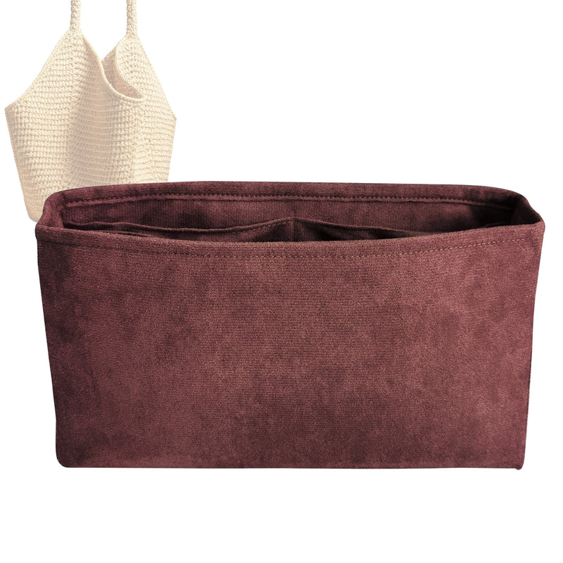 Organizer for [Small Lotus Tote, Khaite] Tote Purse Bag Insert Organiser Liner Shaper (Velvet, Long Zip and Open Compartment)