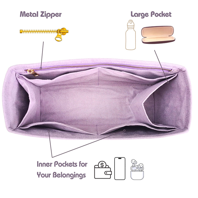 Organizer for [Soft Empire Carryall 28, Coach] Bag Insert (Velvet, Long Zip and Open Compartment)