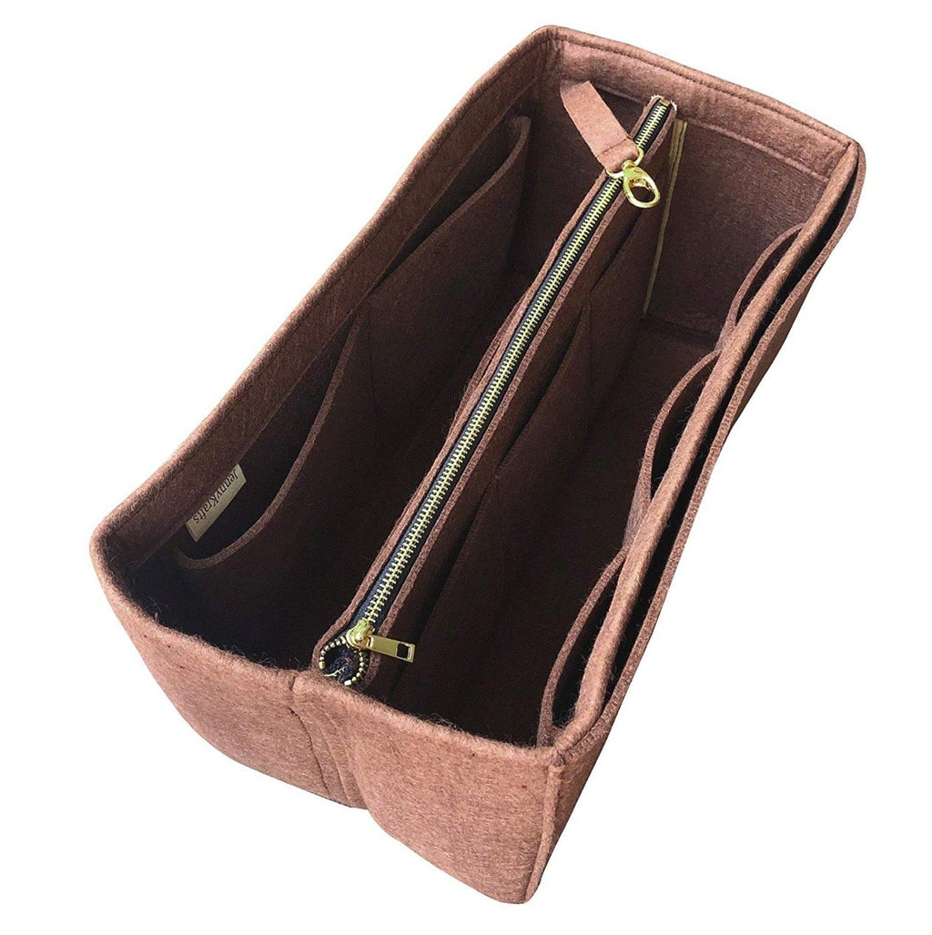 [Tuileries Hobo Organizer] Felt Purse Insert with Middle Zip Pouch, Customized Tote Organize, Bag in Handbag (Style B) Khaki