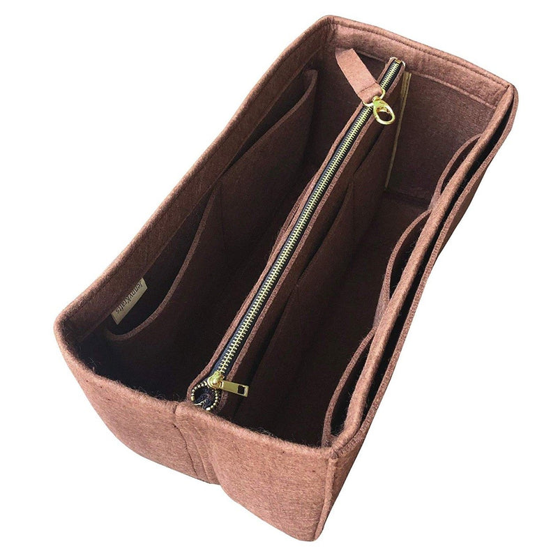 [Empreinte Mazarine mm Organizer] Felt Purse Insert with Middle Zip Pouch, Customized Tote Organize, Bag in Handbag (Style B) Dark-Brown