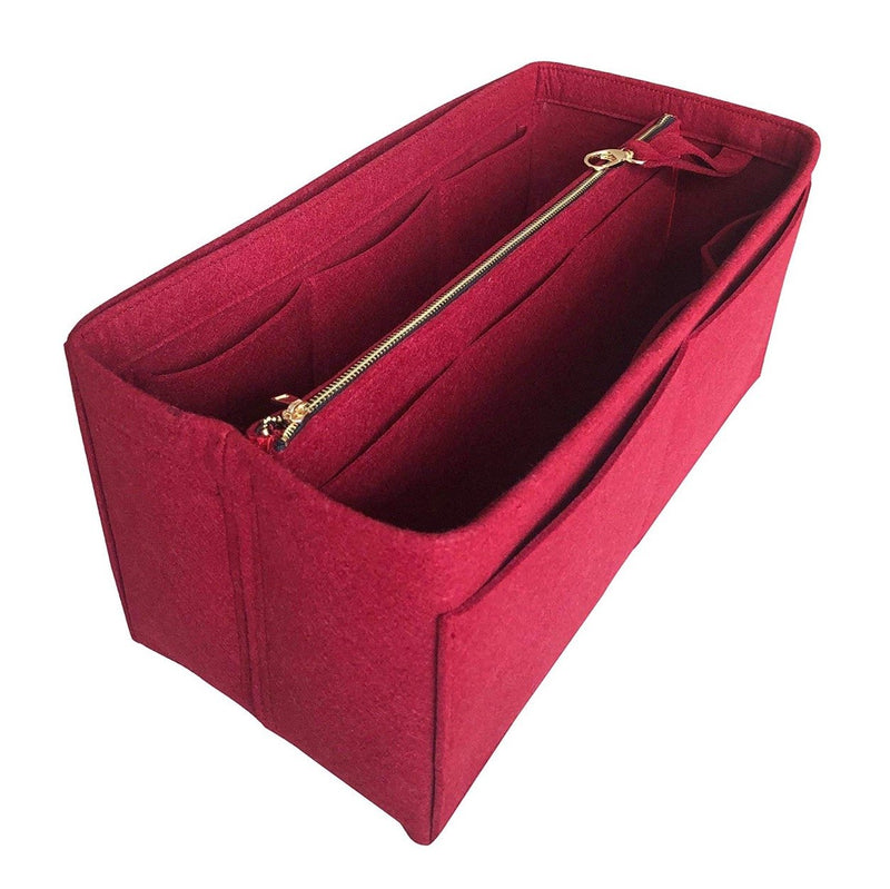 [Gabrielle Hobo Organizer] Felt Purse Insert with Middle Zip Pouch, Customized Tote Organize, Bag in Handbag (Style B) Maroon