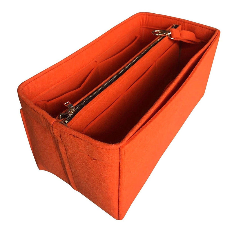 [Empreinte Mazarine mm Organizer] Felt Purse Insert with Middle Zip Pouch, Customized Tote Organize, Bag in Handbag (Style B) Dark-Brown