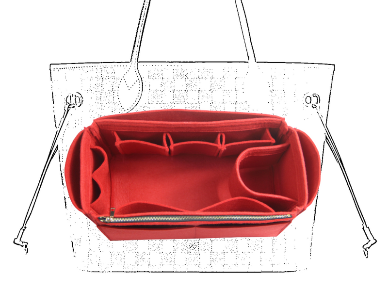 [Neverfull MM Organizer] Felt Purse Insert, Bag in Bag, Customized Tote Organize, Cosmetic Makeup Diaper Handbag (Style JIA)