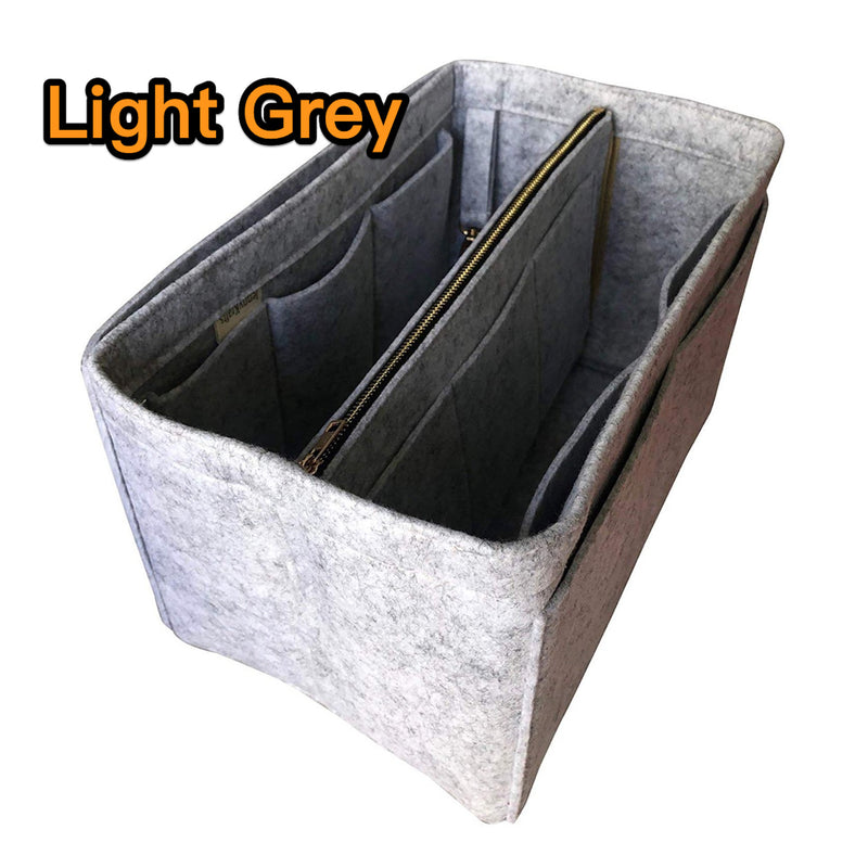 Organizer for [Artsy MM/GM] (Style B w/ Detachable Zipper Bag), Tote Felt Purse Insert, Laptop iPad Pocket, Zip Metal Gold Makeup