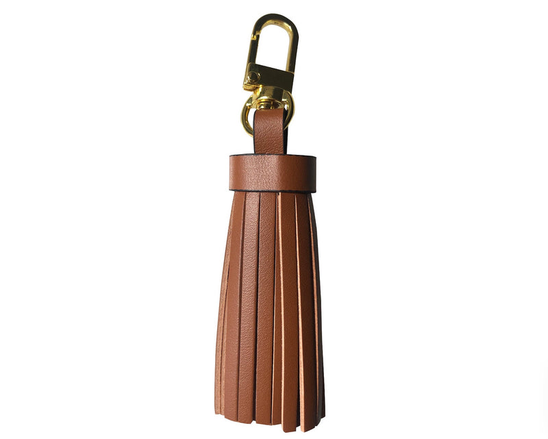 Hand Bag Tassel with Gold  Clasp, Golden Hardware, Full Grain Real Leather, Purse Charm