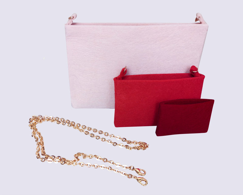 for [KIRIGAMI Pochette Spring Collection] (3-in-1 pouch) Felt Insert Organizer with Shoulder Strap Chain Covert to Crossbody Bag